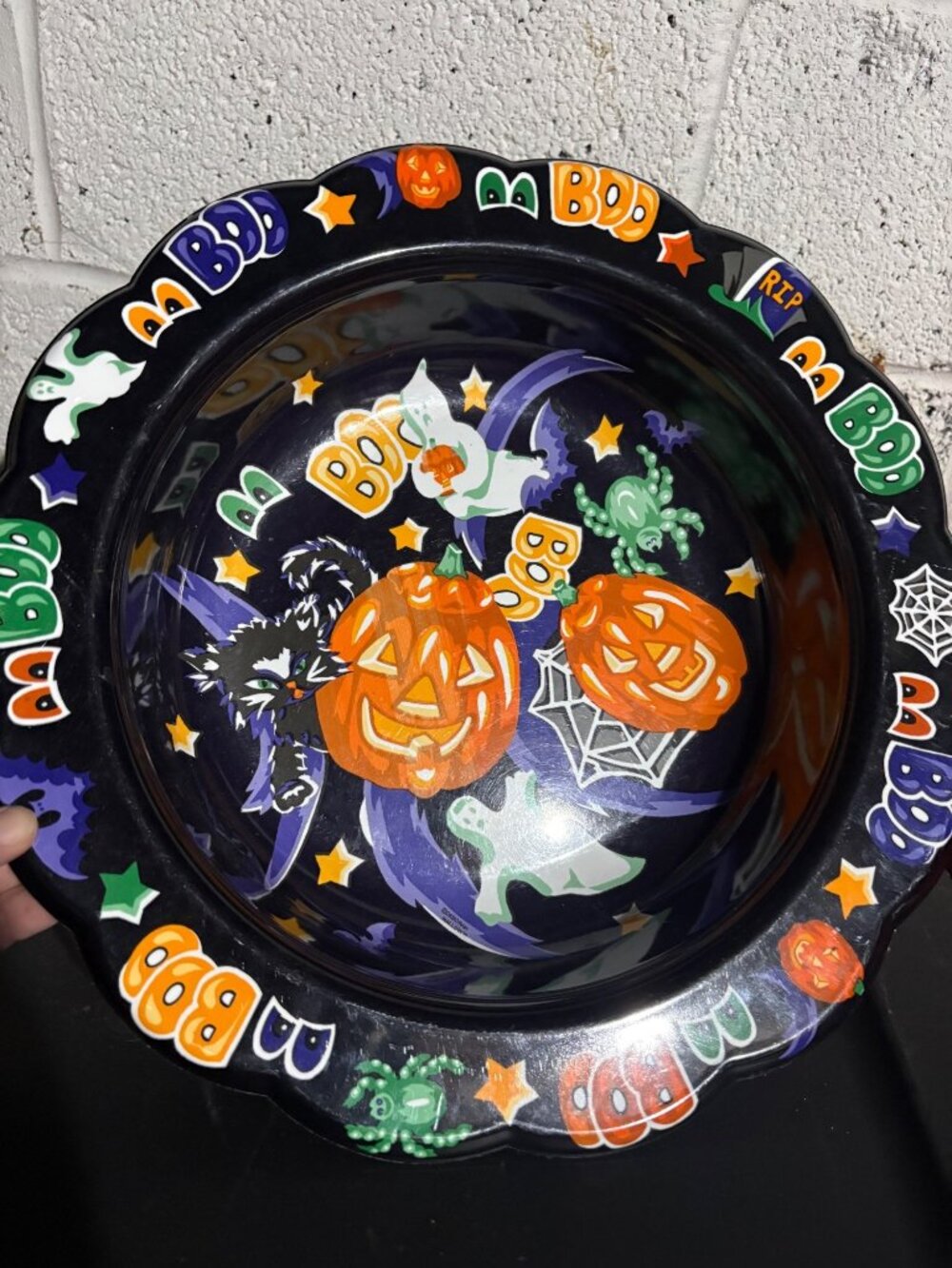 Vintage Ullman Halloween Trick Or Treat Candy Plastic Bowl Pumpkins Ghosts Boo